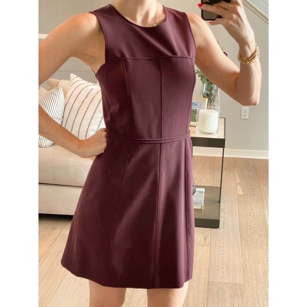 Theory Maroon Sheath Structured A Line Dress